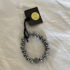 Silver Beaded Adjustable Stretch Bracelet, Round Beads, Sizable